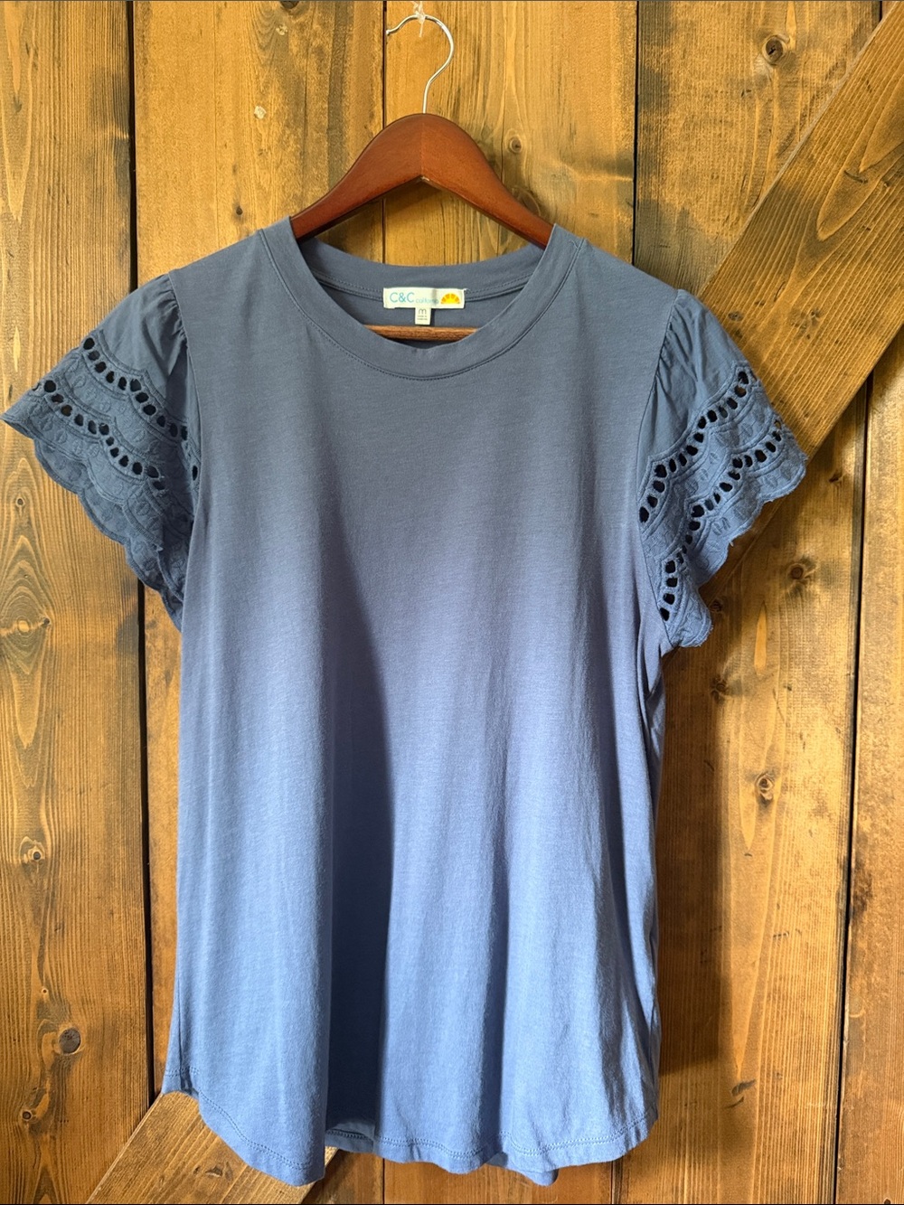 C&C California Slate Blue Eyelet Short Sleeve Tee
